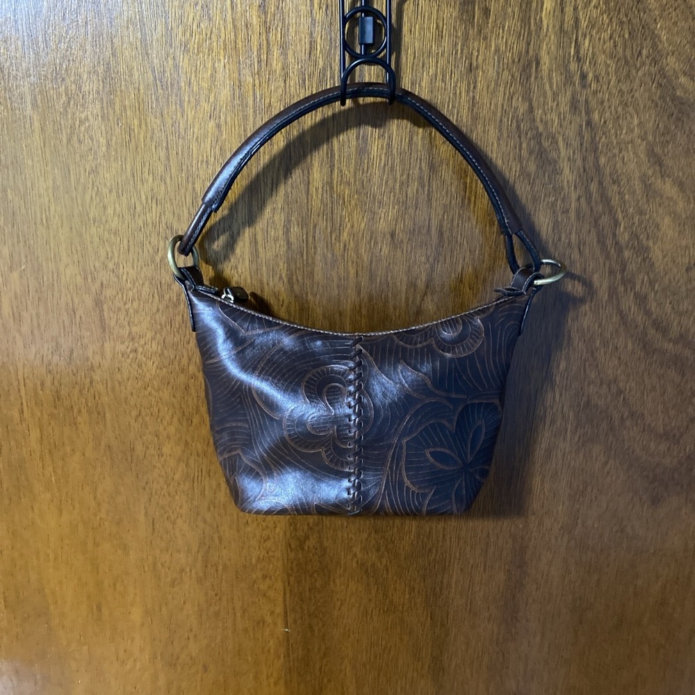 Duck Head Brown Floral Faux Leather Hand Bag Vintage Y2K Shoulder Bag Brass HW